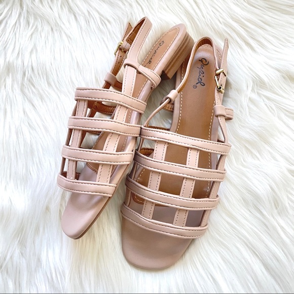 Nude strappy square toe sandals slingback - Picture 5 of 9